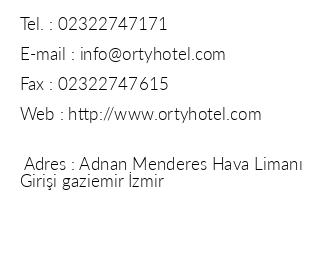 Orty Airport Hotel iletiim bilgileri